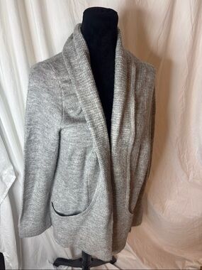Light Gray Shawl-Collar Open-Front Knit Blazer